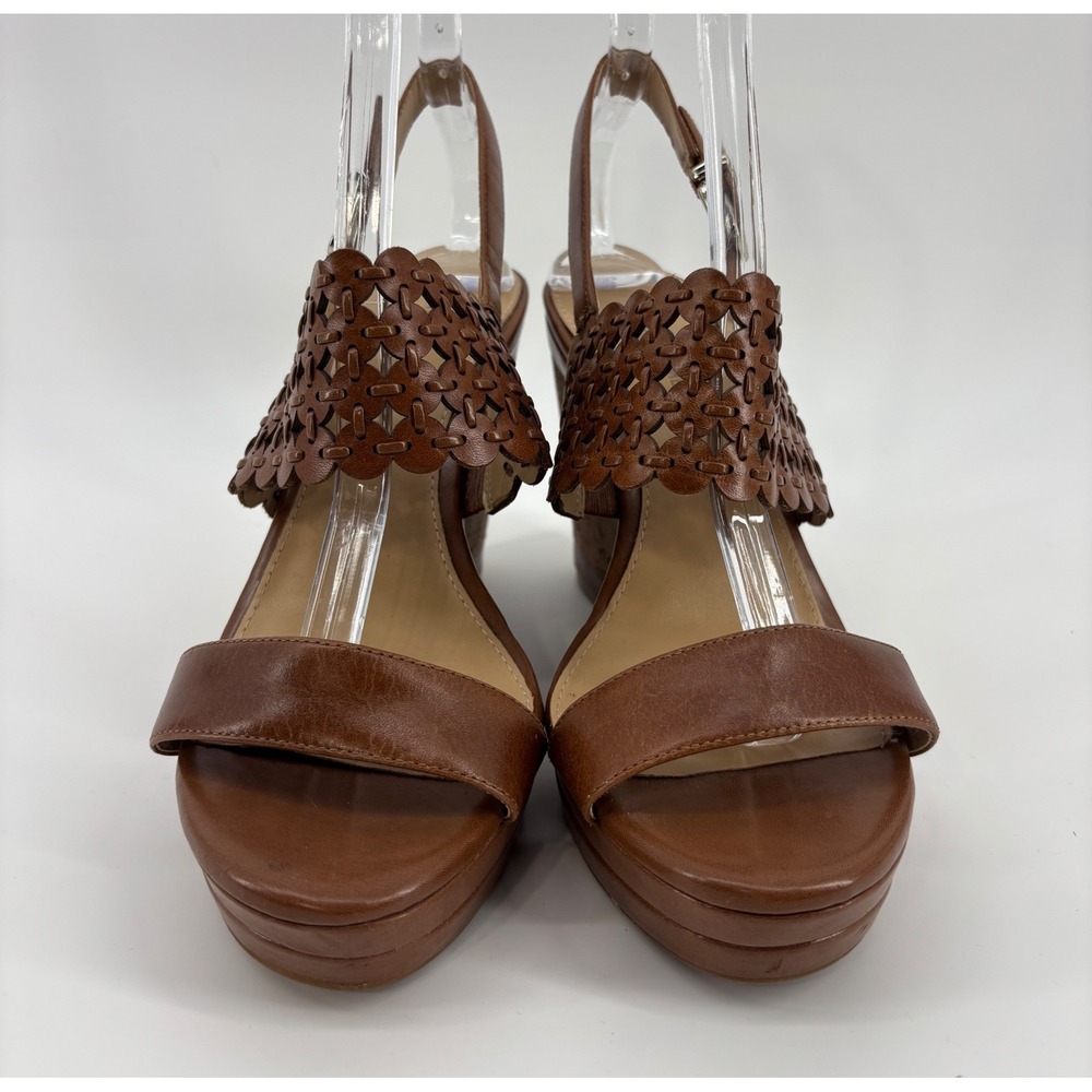 Antonio Melani Wedge Sandals Women 8.5M Brown Perforated Leather Cork